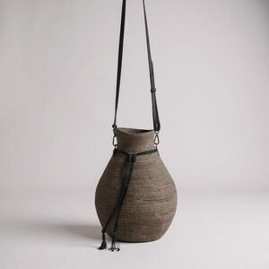 Helen Kaminski artsy figura leather trimmed raffia handbag